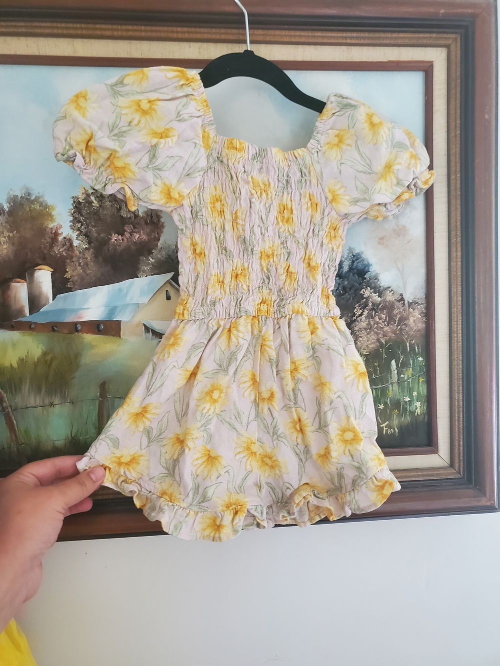 Vince Camuto 3t Girls Yellow Floral Smocked Romper